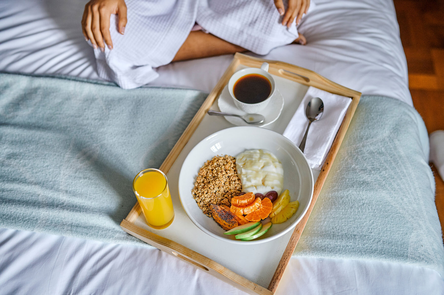 Breakfast on a tray served in bed