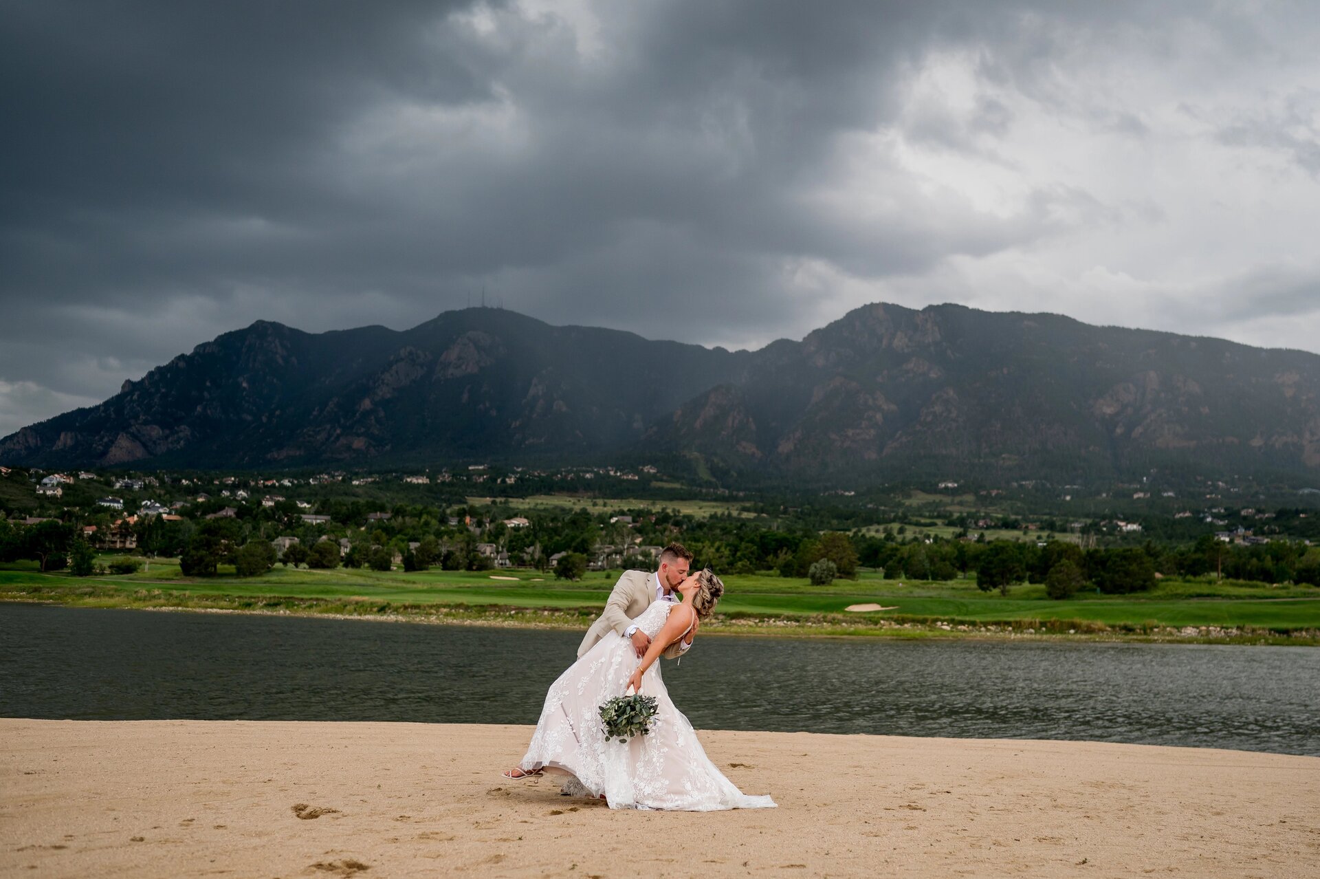 Bride and groom at the lake